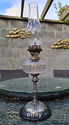 Original Victorian Evered Silver Plated Cut Glass Oil Lamp Font Base Burner