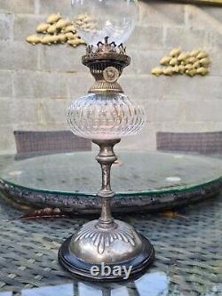 Original Victorian Evered Silver Plated Cut Glass Oil Lamp Font Base Burner