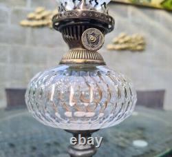 Original Victorian Evered Silver Plated Cut Glass Oil Lamp Font Base Burner