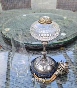Original Victorian Evered Silver Plated Cut Glass Oil Lamp Font Base Burner