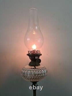 Original Victorian Evered Silver Plated Cut Glass Oil Lamp Font Base Burner