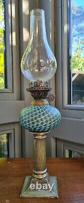 Original Victorian Silver Plated Blue Nailsea Clichy Oil Lamp Font Burner Base