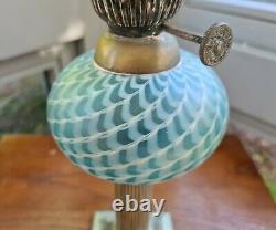 Original Victorian Silver Plated Blue Nailsea Clichy Oil Lamp Font Burner Base