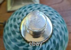 Original Victorian Silver Plated Blue Nailsea Clichy Oil Lamp Font Burner Base