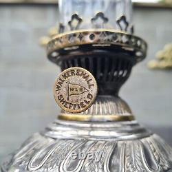 Original Victorian Walker & Hall Silver Plated Oil Lamp With Glass Chimney