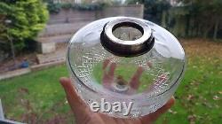 Original silver plated cut glass duplex Oil Lamp etched Shade burner base font