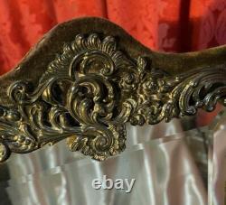 Ornate Antique Victorian Easel Back Silver Plate Vanity Mirror Frame