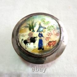PILL BOX VINTAGE HANDMADE COPPER SILVER PLATE BOX & MOTHER OF PEARL 1950s