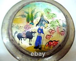 PILL BOX VINTAGE HANDMADE COPPER SILVER PLATE BOX & MOTHER OF PEARL 1950s