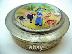 PILL BOX VINTAGE HANDMADE COPPER SILVER PLATE BOX & MOTHER OF PEARL 1950s