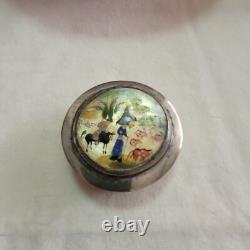 PILL BOX VINTAGE HANDMADE COPPER SILVER PLATE BOX & MOTHER OF PEARL 1950s