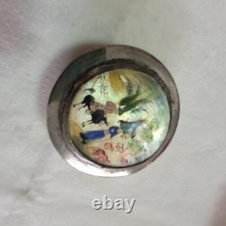 PILL BOX VINTAGE HANDMADE COPPER SILVER PLATE BOX & MOTHER OF PEARL 1950s