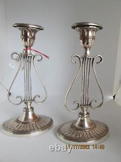 Pair Georgian Sheffield Plate Lyre Candlesticks