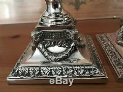 Pair Neoclassical Silver Plate Oil Lamps Early 20th Century