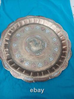 Pair Of Antique Sri Lankan Tri Metal Wall Tray Silver Copper Inlay