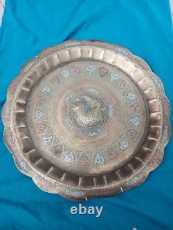 Pair Of Antique Sri Lankan Tri Metal Wall Tray Silver Copper Inlay