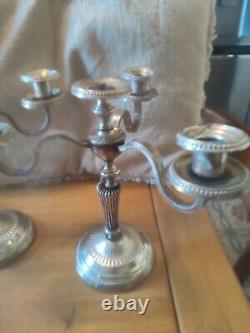 Pair Of Candlesticks Candelabra Three Branches IN silver plated Punch DC