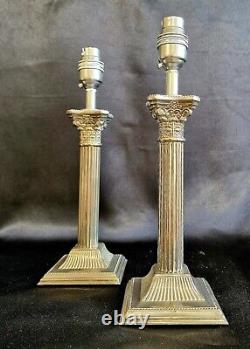 Pair Of Eleganct Corinthian Column Antique Georgian/Victorian SilveTable Lamps