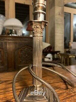 Pair Of Silver Plated Corinthian Pillared Nelsons Column Table Lamp