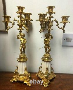 Pair Of Very Fine 19th Century Ormolu And Marble Figural Candelabra