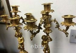 Pair Of Very Fine 19th Century Ormolu And Marble Figural Candelabra