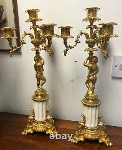 Pair Of Very Fine 19th Century Ormolu And Marble Figural Candelabra