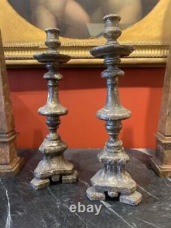 Pair of 18th Century Antique Italian Silver-plated Altar Candlesticks