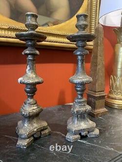 Pair of 18th Century Antique Italian Silver-plated Altar Candlesticks