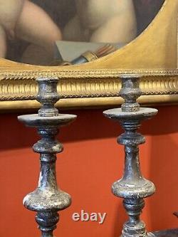 Pair of 18th Century Antique Italian Silver-plated Altar Candlesticks