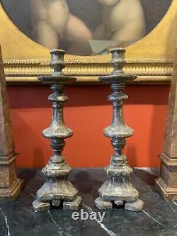 Pair of 18th Century Antique Italian Silver-plated Altar Candlesticks