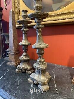 Pair of 18th Century Antique Italian Silver-plated Altar Candlesticks