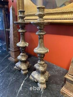 Pair of 18th Century Antique Italian Silver-plated Altar Candlesticks