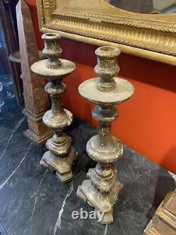 Pair of 18th Century Antique Italian Silver-plated Altar Candlesticks