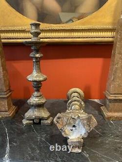 Pair of 18th Century Antique Italian Silver-plated Altar Candlesticks