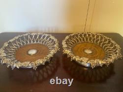 Pair of Antique Silver Plated Wine Bottle Coasters by Elkington 1852 & 1854