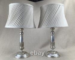 Pair of Antique Table Lamps Christofle Silver Plated Acanthus Leaf Column RARE