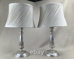 Pair of Antique Table Lamps Christofle Silver Plated Acanthus Leaf Column RARE