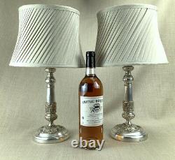 Pair of Antique Table Lamps Christofle Silver Plated Acanthus Leaf Column RARE