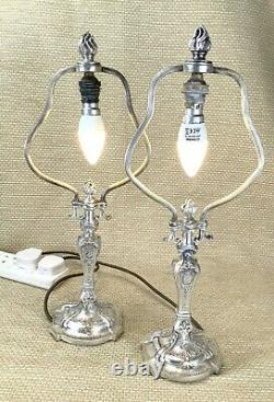 Pair of Antique Table Lamps Christofle Silver Plated Hotel de Crillon Paris RARE