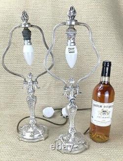 Pair of Antique Table Lamps Christofle Silver Plated Hotel de Crillon Paris RARE