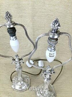 Pair of Antique Table Lamps Christofle Silver Plated Hotel de Crillon Paris RARE