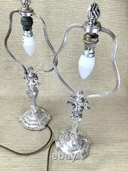 Pair of Antique Table Lamps Christofle Silver Plated Hotel de Crillon Paris RARE