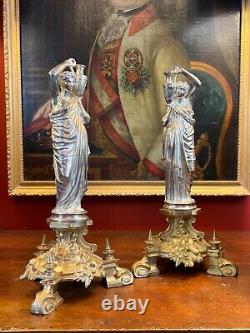 Pair of Late 19th Century Classical Silverplated Figurines on the Gothic Base