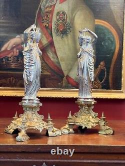 Pair of Late 19th Century Classical Silverplated Figurines on the Gothic Base