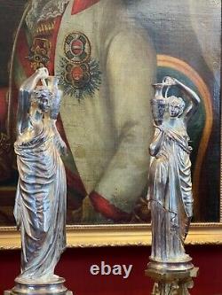 Pair of Late 19th Century Classical Silverplated Figurines on the Gothic Base