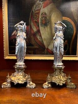 Pair of Late 19th Century Classical Silverplated Figurines on the Gothic Base