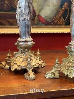 Pair of Late 19th Century Classical Silverplated Figurines on the Gothic Base