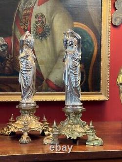 Pair of Late 19th Century Classical Silverplated Figurines on the Gothic Base