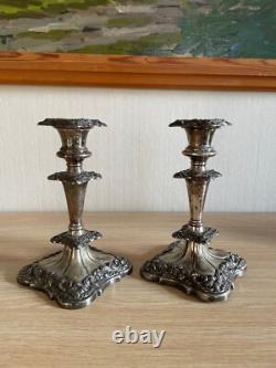 Pair of Silver-plated Candle Holders Industria Argentina Antique around 1900