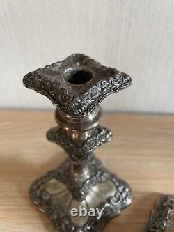 Pair of Silver-plated Candle Holders Industria Argentina Antique around 1900